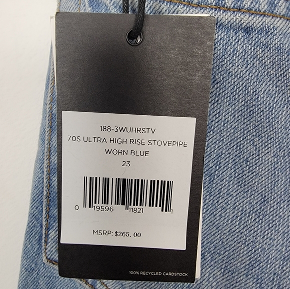 Redone 70s Ultra High Rise Stovepipe Worn Blue Wash New With Tags Size 23 - Picture 3 of 7